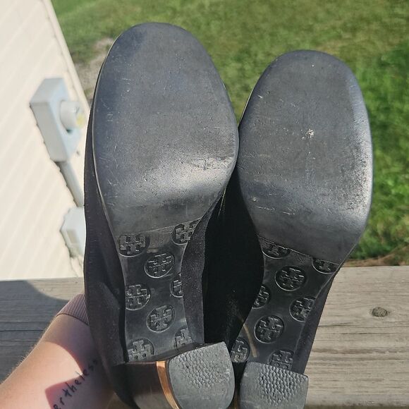 Tory Burch Black Suede Heels with Gold Logo & Block Heel - Project Heels - Picture 8 of 12